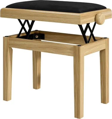 Banc de Piano Réglable HOMCOM 45-56 cm - Tabouret Clavier Bois Naturel | Siège Rembourré Velours, Pieds Métal