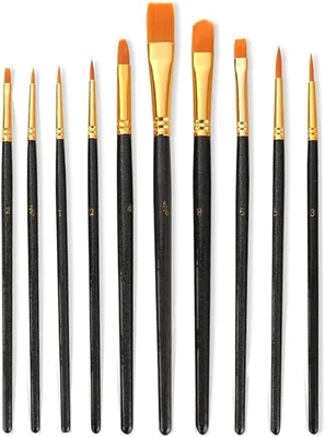 Pinceles de Nylon 10 Piezas para Pintura, Diferentes Tamaños, para Acuarela, Aceite (Negro)