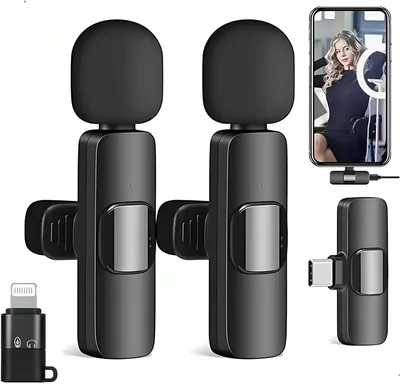 K9 Dual Wireless Lavalier Microphone for All Smartphones | Noise Cancellation Dual Mic Set with Receiver for Recording Interviews