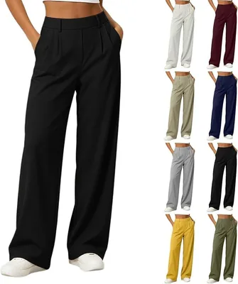 Ntpkop Women's High Waist Wide Leg Slacks - Lightweight Stretchy Pant