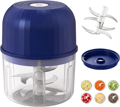 Cordless Electric Mini Garlic Chopper 6 Blades Blue