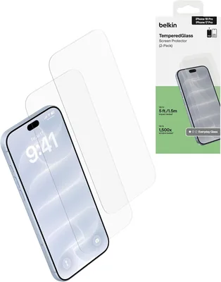 Belkin TemperedGlass Screen Protector for iPhone 18 Pro / 17 Pro, 2 Pack | Scratch-Resistant, Temper