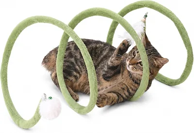 猫用トンネルおもちゃ スパイラル形 折りたたみ式 ふわふわ ベルと羽根付き 屋内遊び用