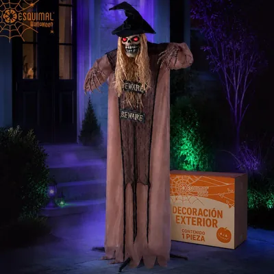 Decoración de Halloween Exterior Esquimal LED con Sonido - Vigilante de la Cosecha | Figura Animada de Terror en Movimiento con Ojos Rojos