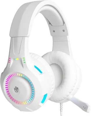 Fone de Ouvido Headset Gamer Luz LED RGB Compatível com Computador, Celular, Video Game (Branco)