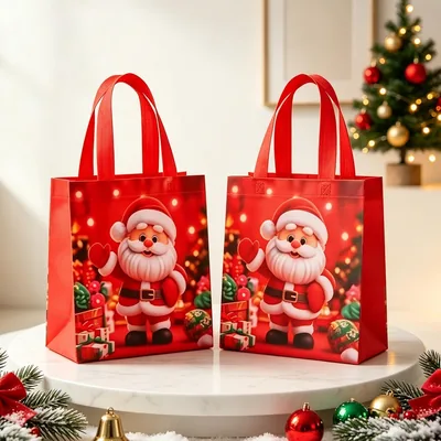 2Pcs Large Christmas Tote Bags Xmas Non Woven Reusable Shopping Bags