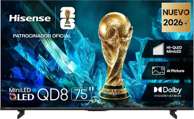 Televisor Hisense QD8S de 75 pulgadas, Mini-LED 4K TV Inteligente Vidaa con Dolby Vision y Atmos
