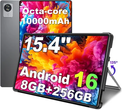 Jumper Tablet 15,4 Zoll, Android 16 Tablet mit Helio G99 Octa-Core Prozessor | Gaming-Tablets mit Ständer & Hülle, 8GB RAM 256GB ROM