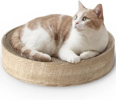 ニャンデイ 猫爪研ぎ床、ボウル形カードボード、木目柄、直径15.7×高さ3.1インチ (40 x 8 cm)