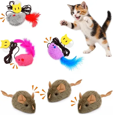 GEKOOL Juguetes para Gatos, 6 Ratones con Sonido y Ventosa
