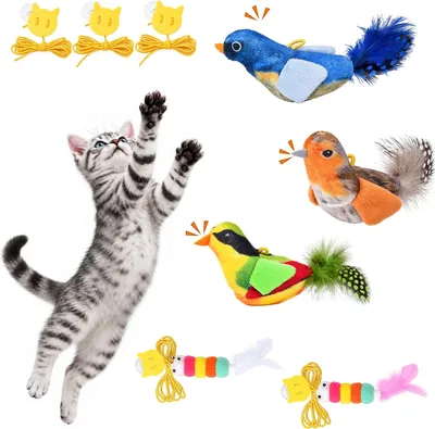 Juguetes Interactivos para Gatos GEKOOL | Sin pilas, con cuerda y base adhesiva, incluye orugas con cascabel
