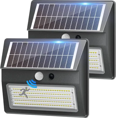 Lámpara Solar Exterior con Sensor de Movimiento, 3 Modos 2000mAh IP54, 2 Unidades