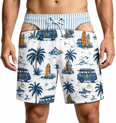 Men's Funny Swim Trunks 3D Leg Hair Print - Best Deal