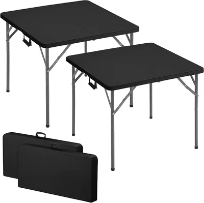 Set de 2 Mesas Plegables Cuadradas de Plástico MAGMALIFE, 86x74 cm, 100 kg, Asa Portátil
