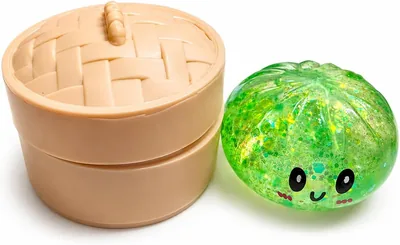 Squishy Bun Dumpling Fidget Toy Glitter Edition (Green) | Collectible Stress Relief Squeeze for Ages 3+