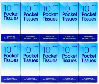 Facial Tissues 3-Ply Pocket Pack (10 Tissues)