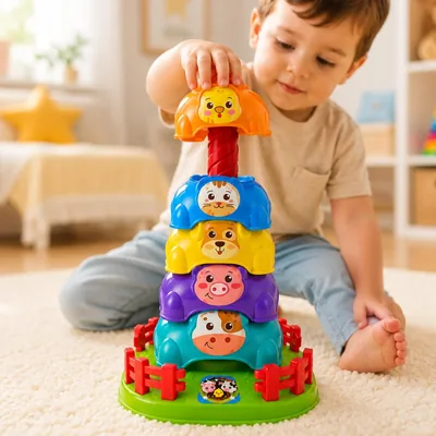Torre Giratória Fazendinha com Animais - Brinquedo Educativo para Bebês
