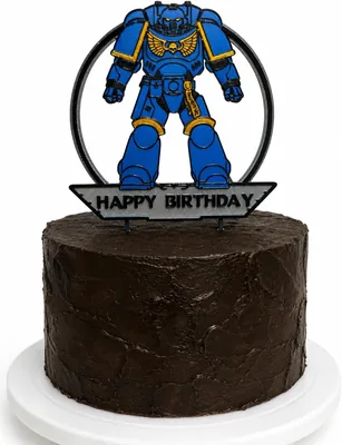 Space Marine Birthday Cake Topper - 18cm Blue & Gold PLA