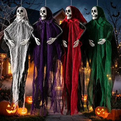 4 Pack Halloween Skeleton Ghosts Grim Reaper Decorations