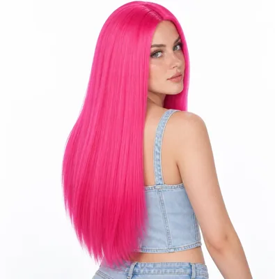 MIMAN 24 Inch Pink Wig Women Middle Part Fibre Costume