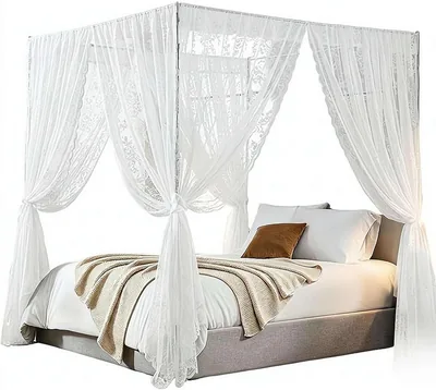 Lace Canopy Bed Curtains Set - 8 Piece