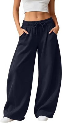Women's Wide Leg Sweatpants Elastic Waist Baggy Lounge Bottoms - Best Deal