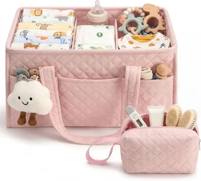 Nappy Caddy Organiser Set 55% Off - Pink Quilted Polyester
