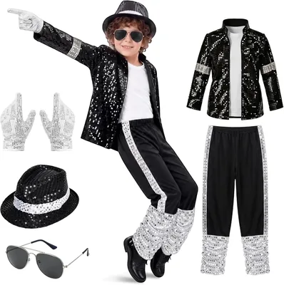 AUYAO Kids Retro Pop Star Costume Set - 80s Sequins