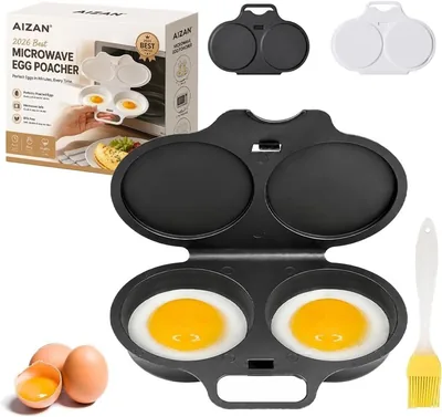 Escalfador de Huevos para Microondas con Tapa y Asa, Cocedor Huevos Doble
