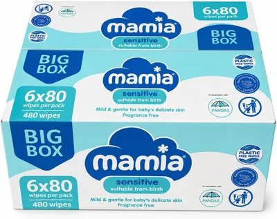 Mamia Sensitive Baby Wipes 6 Pack Big Box (480 Wipes)