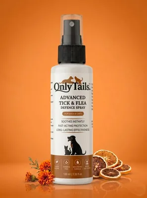 OnlyTails™ 100ml के लिए उन्नत टिक और फ़्ली रोधी स्प्रे, प्राकृतिक, लिकने सुरक्षित, लंबे समय तक सुरक्षा (पकड़ का एक
