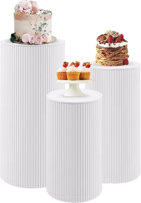 Quintin 3PC Metal Cake Stands - White Cylinder Pedestal