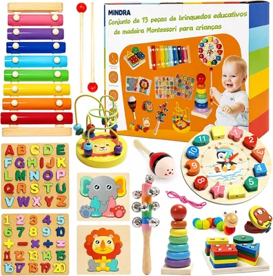 Brinquedo Montessori Sensorial de Madeira para Crianças (13 em 1)