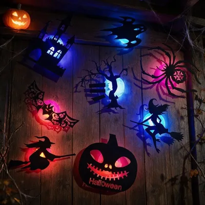 Luces decorativas LED para pared de Halloween, Silueta resplandeciente para fiesta en casa (A-1) | Instalación con pegatina, Decoración mural removible, Resistente al viento