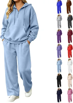 Fall Matching Sets Women Long Sleeve Zip Hoodie & Wide Leg Pants Best Deal