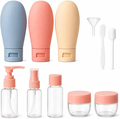 Kit de Frascos Reutilizáveis para Viagem - 11 Peças com Bolsa Transparente