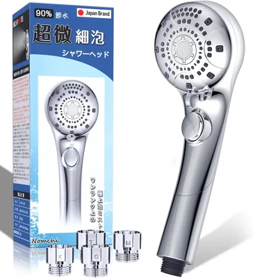 マイクロナノバブルシャワーヘッド - 90%の水節約、高水圧、1580百万の泡、4種類のアダプター、互換性