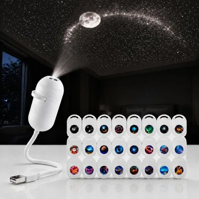 2-in-1 Sternlicht Projektorlampe, USB Stimmungslampe mit flexibler Halskette | Perfekt für atmosphärische Beleuchtung im Schlafzimmer, Kinderzimmer