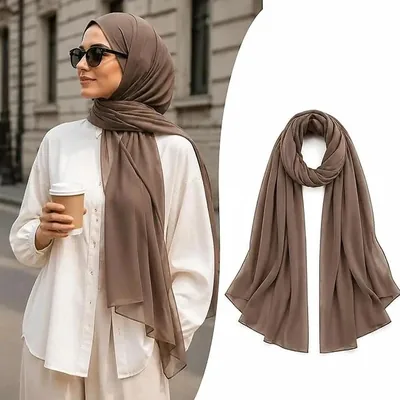 Brown Chiffon Crinkle Scarf for Women