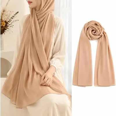 69 x 28 Inch Brown Chiffon Crinkle Scarf for Women