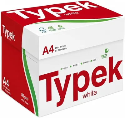 Typek A4 White Copy Paper 80gsm, 5 Reams
