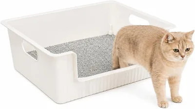 IYOIYA 猫トイレ 7cm、低踏み、広入り口、取手付き、短足猫・高齢猫向け
