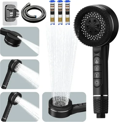 Searoads Duschkopf mit Schlauch und Filter, Handdusche mit Stop-Funktion, Hochdruck-Handdusche 4 Jet