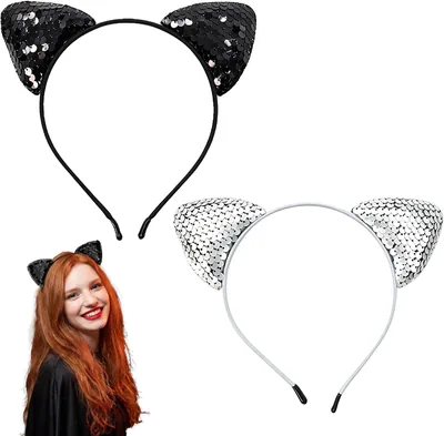 Halloween Sequin Cat Ears Headbands - Black White