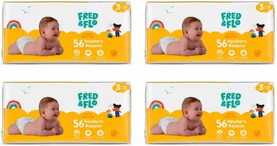 Bizzal Fred & Flo Super Soft Newborn Nappies Size 3 Pack of 4 (224) Best Deal