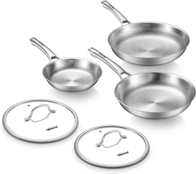 Titanium Hammered Pro Skillet - 8/10/12 Inch Pans with Lid