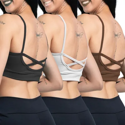 Kit 3 Tops Fitness Feminino Alcinha Cruzado nas Costas Suplex Power