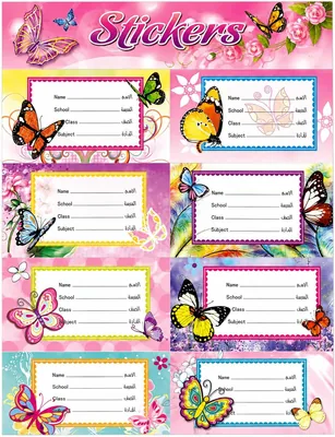 40 Butterfly School Name Tags Stickers for Kids