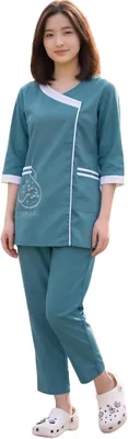 ABSHIR Housemaid Uniform Set, 3/4 Sleeve Top & Full-Length Trousers