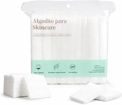 Algodão Quadrado para Bebê Dupla Face - 180 Unidades | 100% Algodão Sem Aditivos